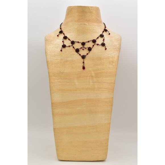 Bellagio USA Crystal Collar Bib Necklace Red Rhinestone Y Drop Signed 90s BinBN - Picture 2 of 12